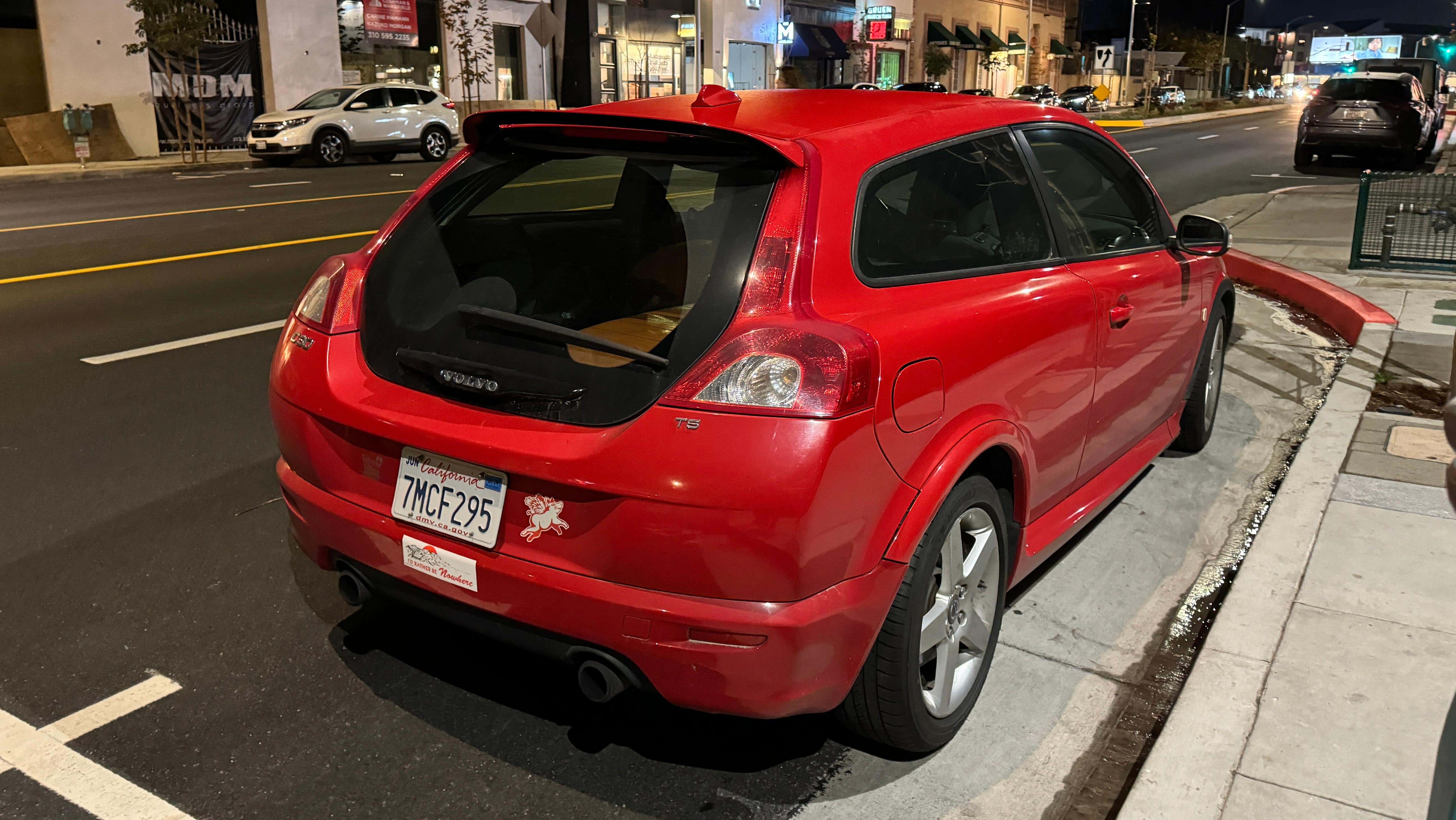 Rear 3/4 view of a red Boston Red Sox Special Edition Volvo C30